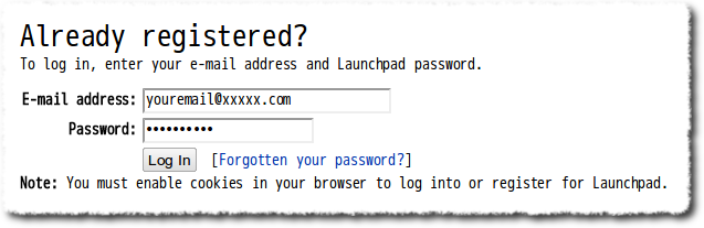 Launchpad 已注册用户登陆